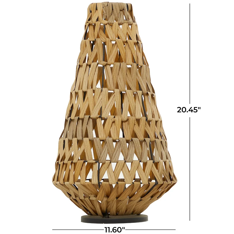 30" Light Brown Plastic Rattan Handmade Candle Lantern with Wrapped Zig Zag Design