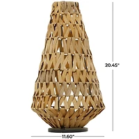 30" Light Brown Plastic Rattan Handmade Candle Lantern with Wrapped Zig Zag Design