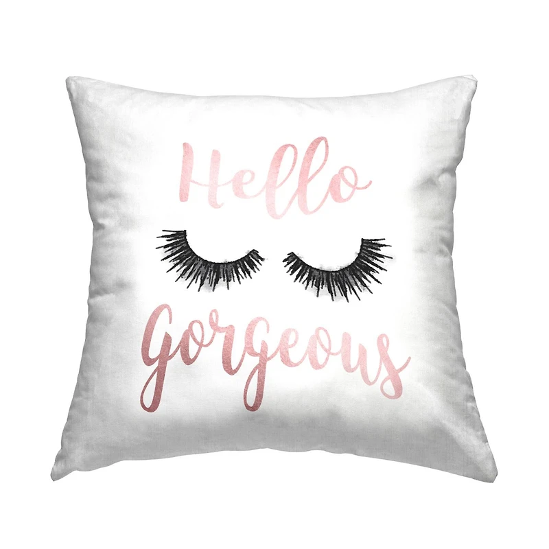 Stupell Industries Hello Gorgeous Black Eyelashes Typography Throw Pillow 18" x 18"