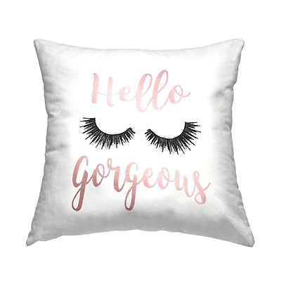 Stupell Industries Hello Gorgeous Black Eyelashes Typography Throw Pillow 18" x 18"