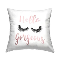Stupell Industries Hello Gorgeous Black Eyelashes Typography Throw Pillow 18" x 18"