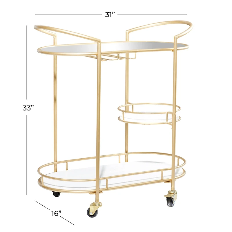 Gold Metal Contemporary Bar Cart, 33" x 31" x 16"