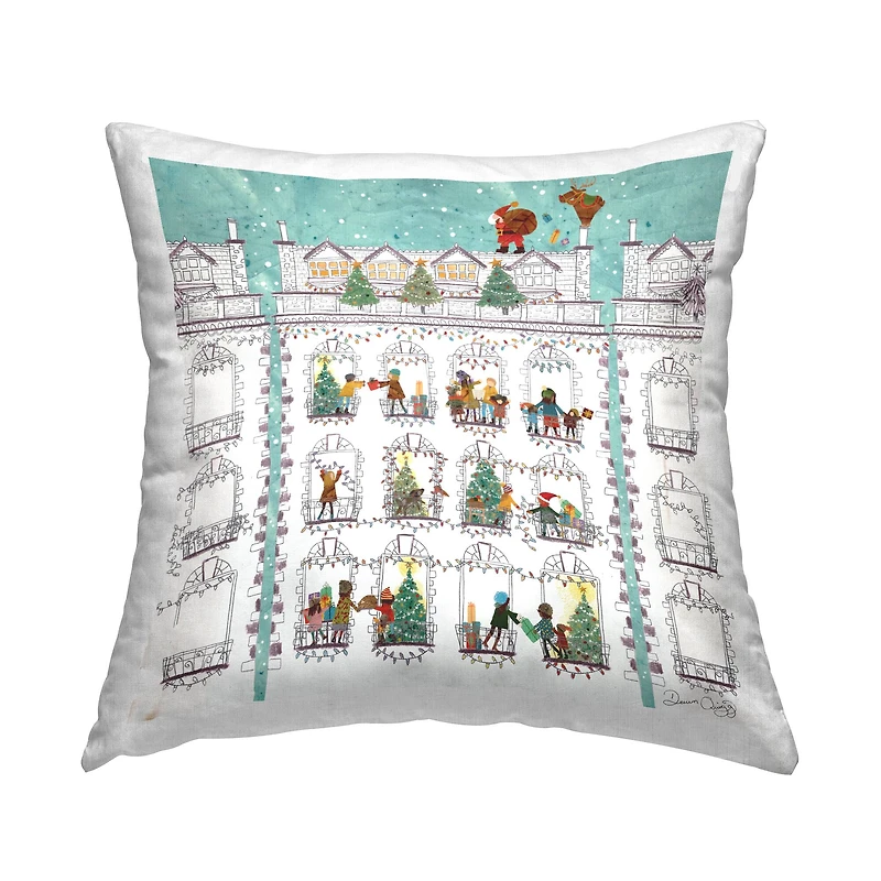 Stupell Industries Rooftop Santa Claus Urban Town Throw Pillow