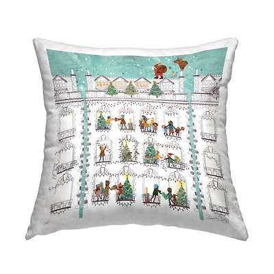 Stupell Industries Rooftop Santa Claus Urban Town Throw Pillow