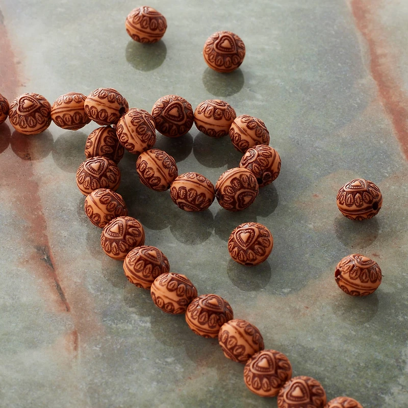 Amber Heart Design Resin Round Beads, 10mm by Bead Landing™