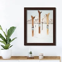 Painted Skis In Snow Black Framed Print Under Plexiglass