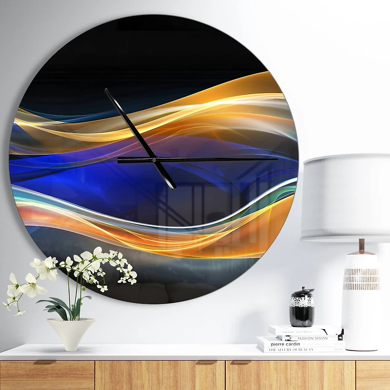 Designart 3D Gold & Blue Wave Design Modern Wall Clock