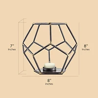 8" Dark Steel & Gold Geometric Metal Candle Holder