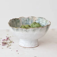 Hello Honey® 9" Green & Brown Stoneware Footed Bowl with Speckled Glaze