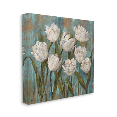 Stupell Industries Vintage Country White Tulips over Distressed Soft Blue Canvas Wall Art
