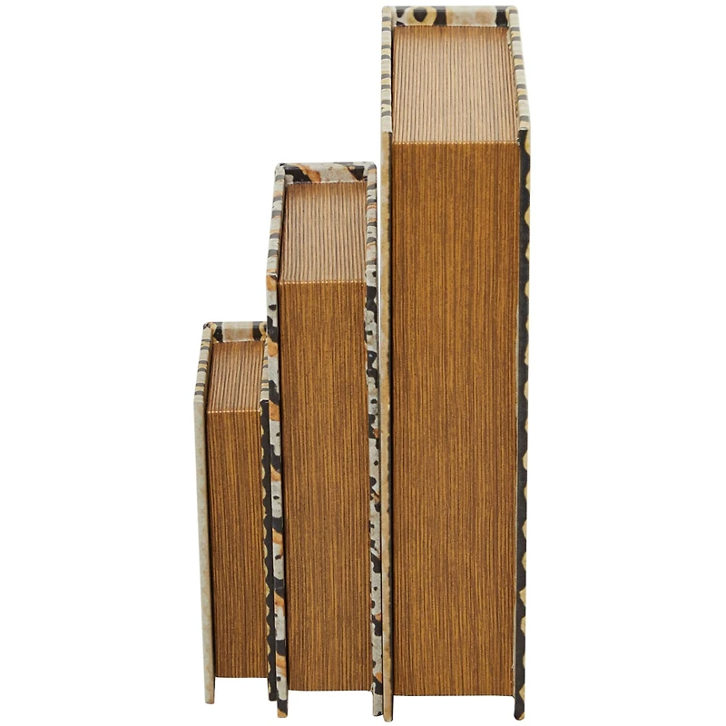 Brown Stripe & Chain Print Faux Leather Faux Book Box Set