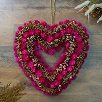 Pink Botanicals and Twigs Artificial Valentine's Day Heart Wreath 13" Unlit