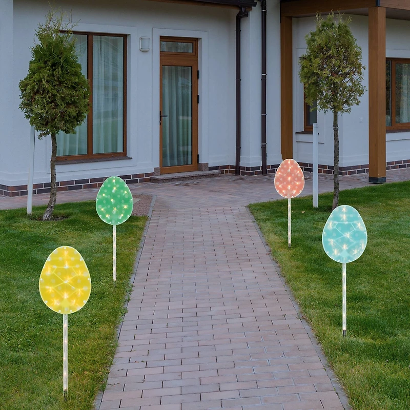 4ct Pastel Easter Egg Pathway Marker Lawn Stakes Clear Lights