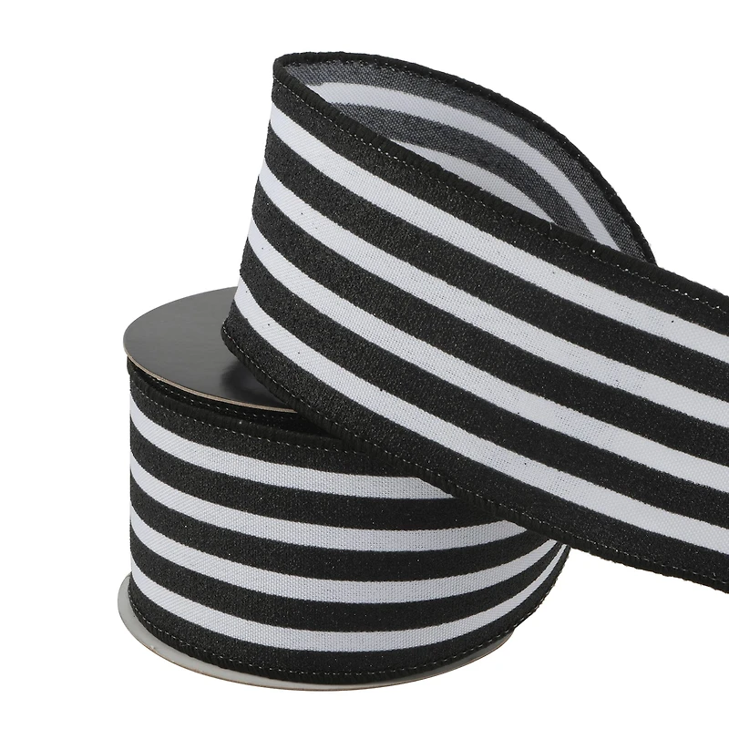 2.5" x 20ft. Black & White Stripes Wired Ribbon by Celebrate It® Halloween