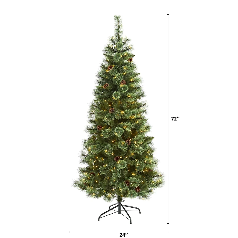 6ft. Pre-Lit White Mountain Pine & Pinecones Artificial Christmas Tree with Clear LED Lights