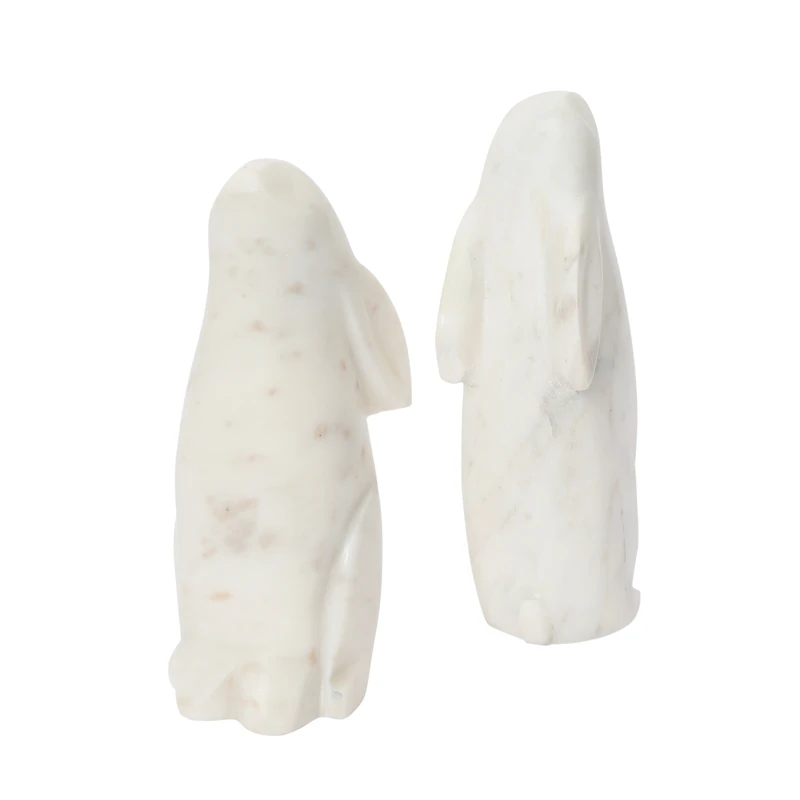 Hello Honey® 6.5" White Rabbit Hand Carved Marble Bookends Set