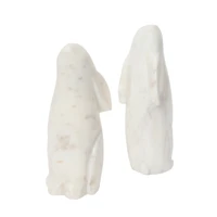 Hello Honey® 6.5" White Rabbit Hand Carved Marble Bookends Set