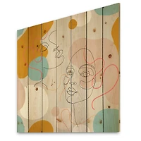 Designart - Minimal One Line Portrait of Female Face II - Modern Print on Natural Pine Wood