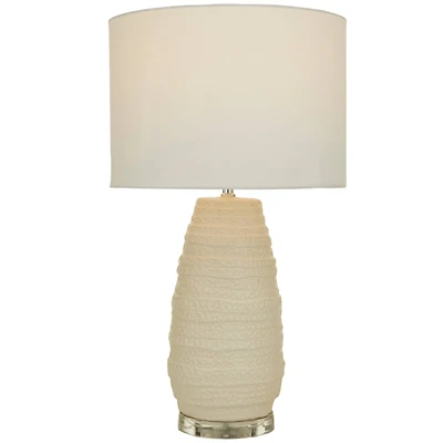 Cream Ceramic Gourd Style Base Table Lamp with Drum Shade 14" x 14" x 25"