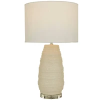Cream Ceramic Gourd Style Base Table Lamp with Drum Shade 14" x 14" x 25"