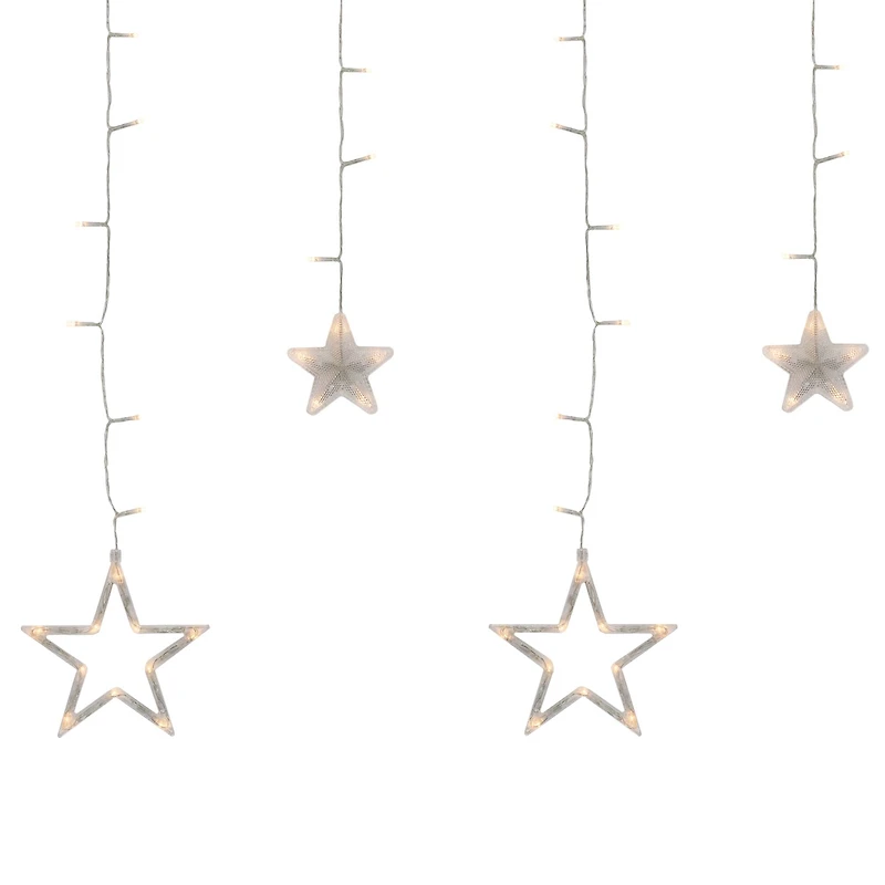 138ct. Clear LED Star Drop Window Curtain Christmas Lights with Clear Wire