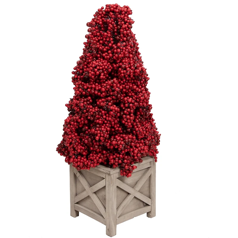 24" Unlit Red Berry Cone Artificial Potted Christmas Topiary