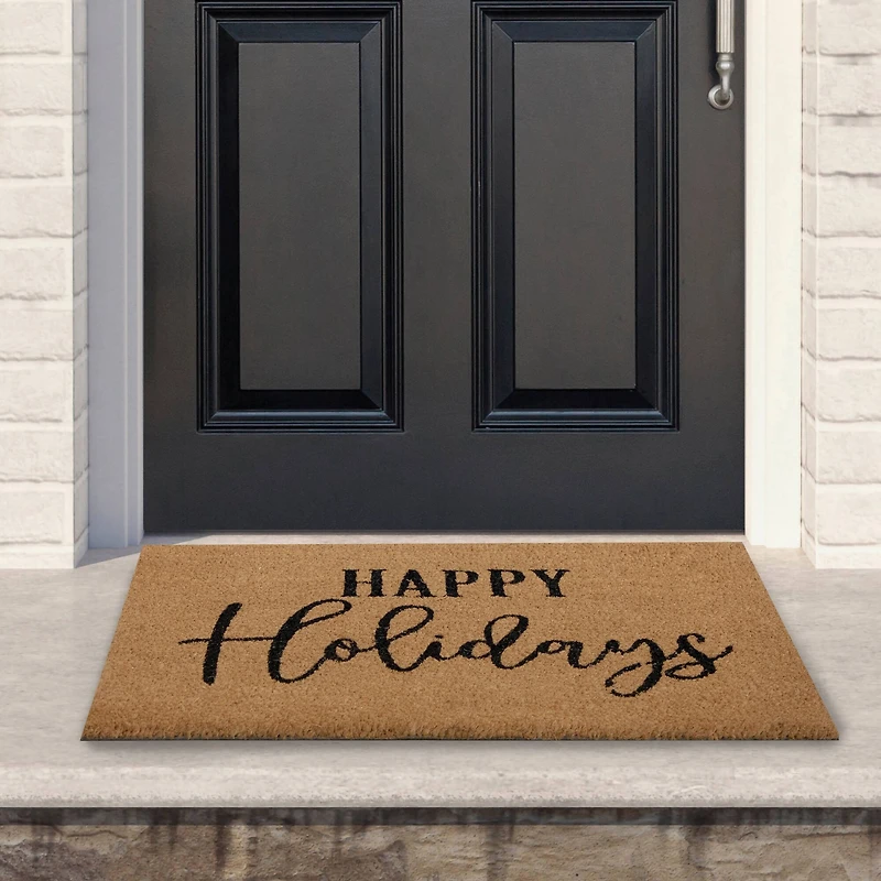 30" Happy Holidays Natural Coir Christmas Doormat