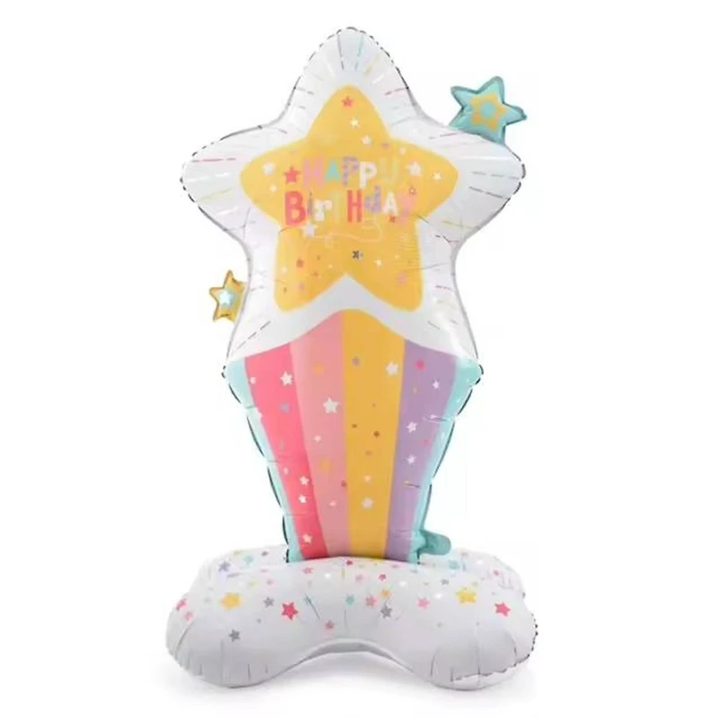 Wizardi Rainbow Star Happy Birthday Standing Foil Balloon Decoration