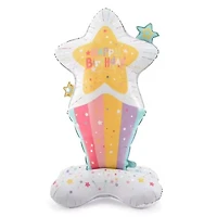 Wizardi Rainbow Star Happy Birthday Standing Foil Balloon Decoration