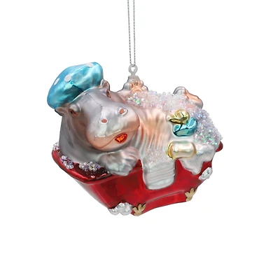 3.75" Hippo in Bathtub Glass Ornament by Ashland®