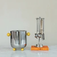 Hello Honey 5-Piece Stainless Steel and Mango Wood Bar Tools with Stand, Nickel Finish and Natural