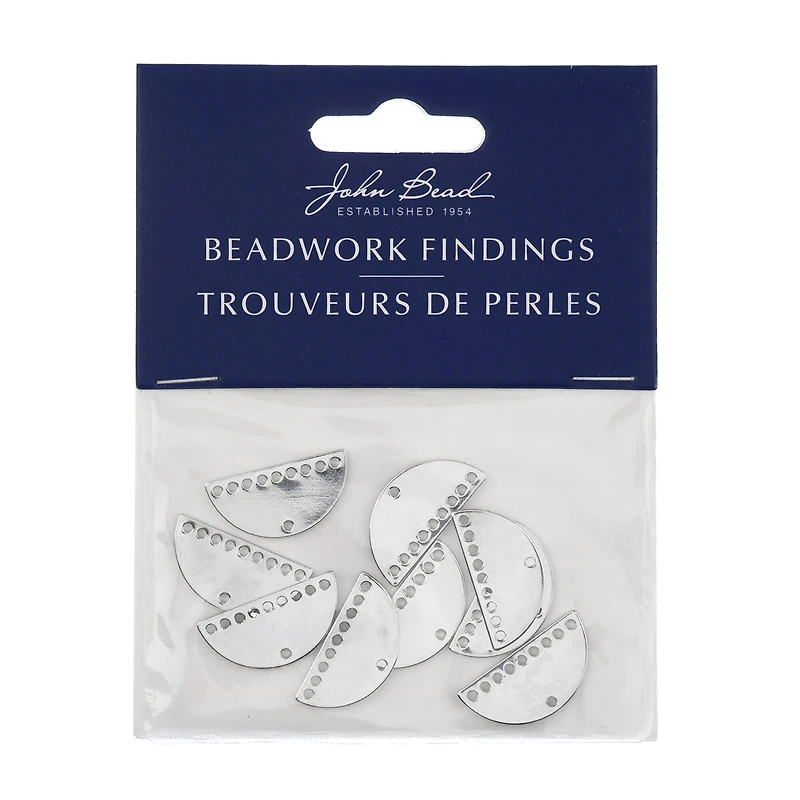 John Bead Silver Half Moon Semicircle with 10 Holes Pendants, 10ct.