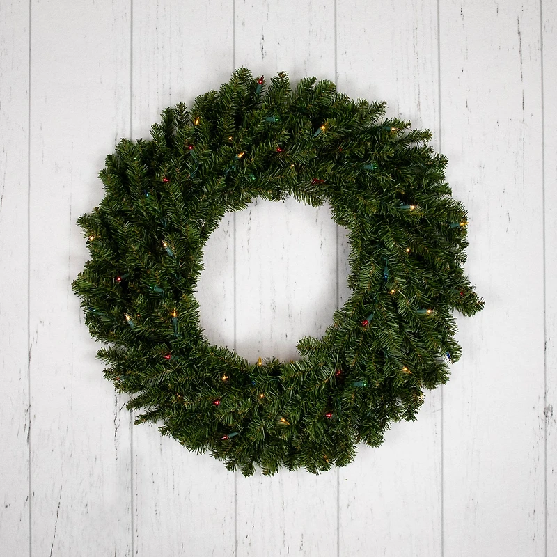 30" Pre-Lit Christmas Artificial Canadian Pine Wreath