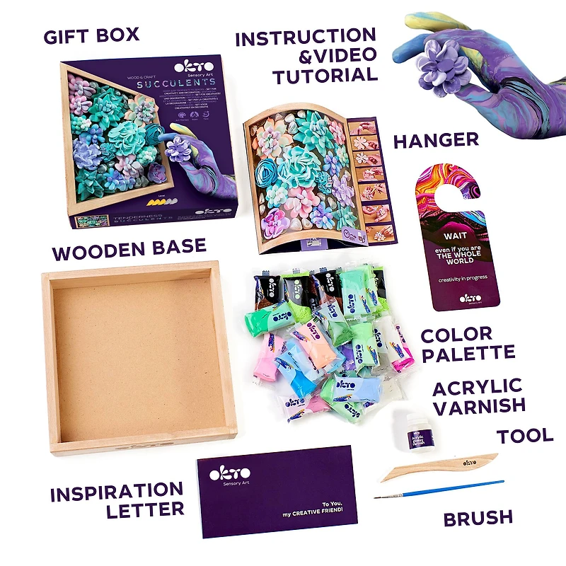 OKTO DIY Wood & Craft Tenderness Succulents Clay Kit