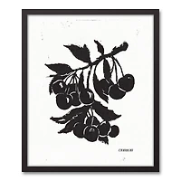 Block Print Cherries 20" x 24" Black Framed Canvas