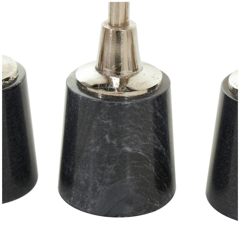 Silver Metal Slim Candle Holder with Black Marble Base Set