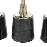 Silver Metal Slim Candle Holder with Black Marble Base Set