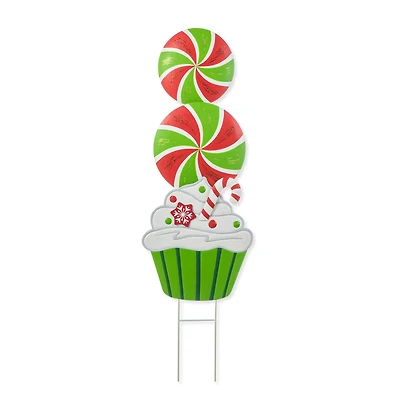 Glitzhome® 3ft. Metal Peppermint & Cupcake Yard Stake