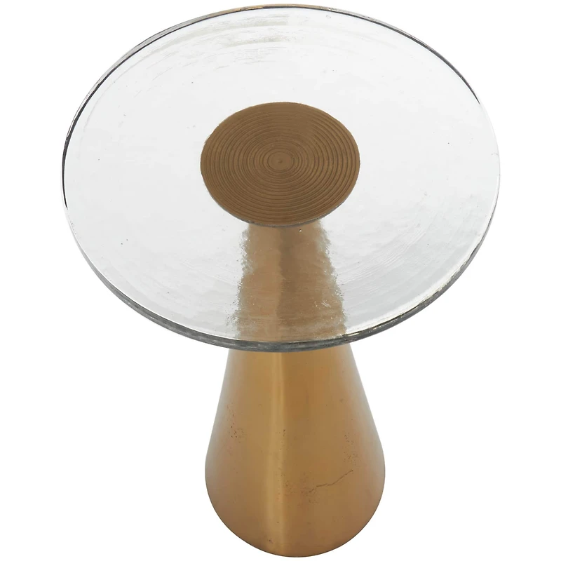 22" Gold Aluminum Geometric Cone Accent Table with Glass Tabletop