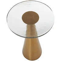 22" Gold Aluminum Geometric Cone Accent Table with Glass Tabletop