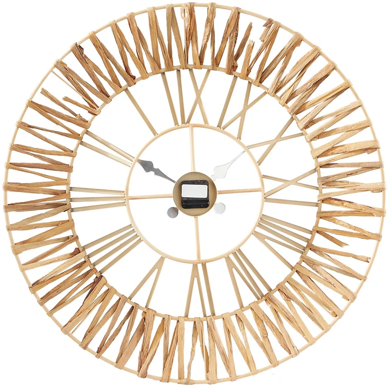 The Novogratz 30.5" Gold Seagrass Round Wall Clock with Weaving Design