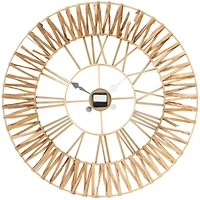 The Novogratz 30.5" Gold Seagrass Round Wall Clock with Weaving Design