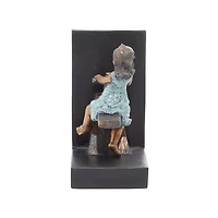 8" Brown Polystone Playing Children Bookends