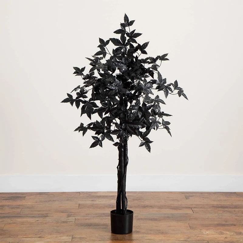 4ft. Artificial Halloween Black Maple Tree with Natural Trunk