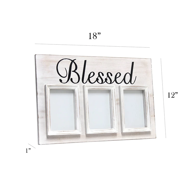 Elegant Designs Whitewash Blessed 3 Photo Collage 4" x 6" Picture Frame