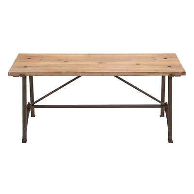 3.5ft. Beige Chinese Fir and Metal Industrial Bench