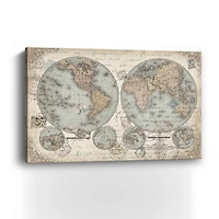 World Map Hemispheres Landscape Canvas Giclee