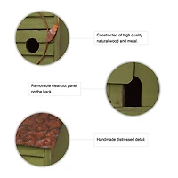 Glitzhome® 18" Green Window-Blinds Distressed Solid Wood Birdhouse