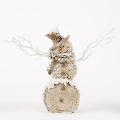 18" Snowman Statue With Twig Lights