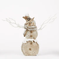 18" Snowman Statue With Twig Lights